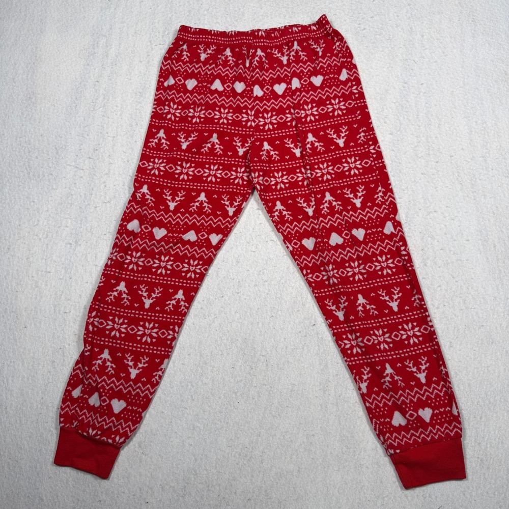 Cuddl Duds Kids Red Fair Isle Reindeer Heart Fleece Pajama Pants Large 10/12